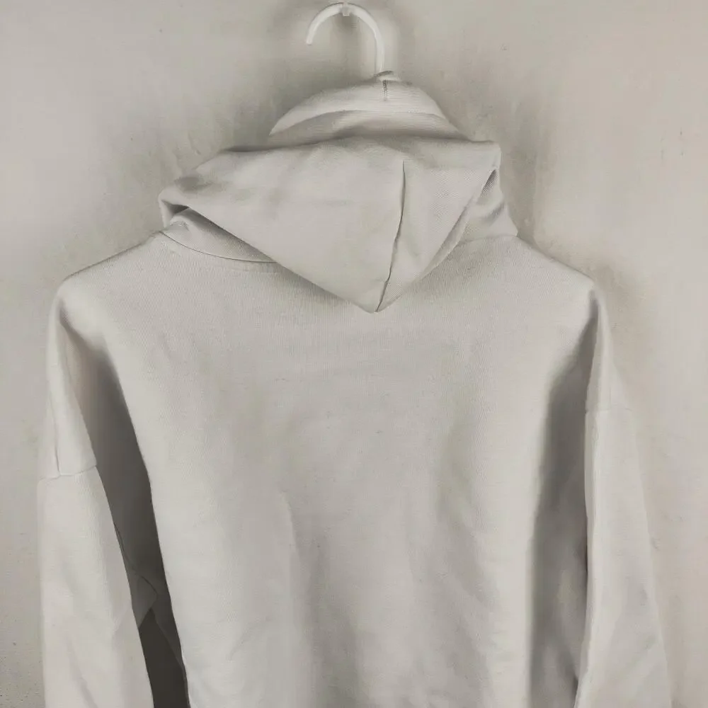 Hollister Hoodie Mens Large White Cooling Relaxed Fit Pullover Fleece Sweatshirt